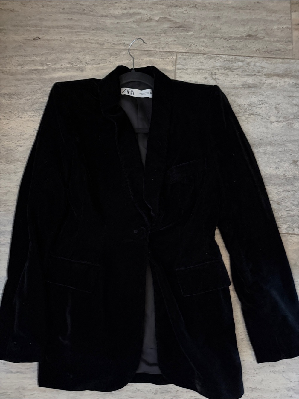 Zara Black Velvet Blazer with Shawl Lapel